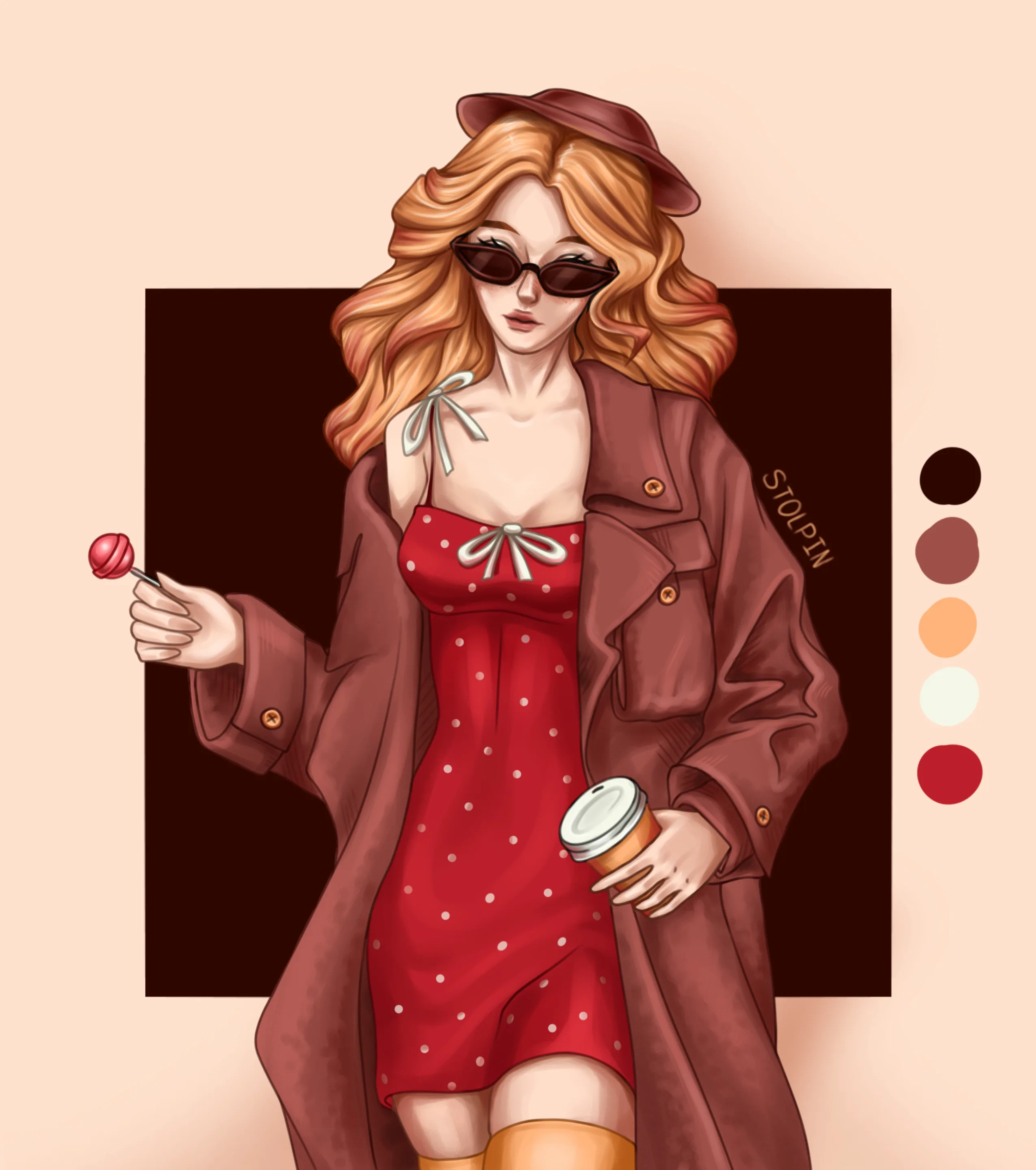 Девушка в пальто в тёплых тонах