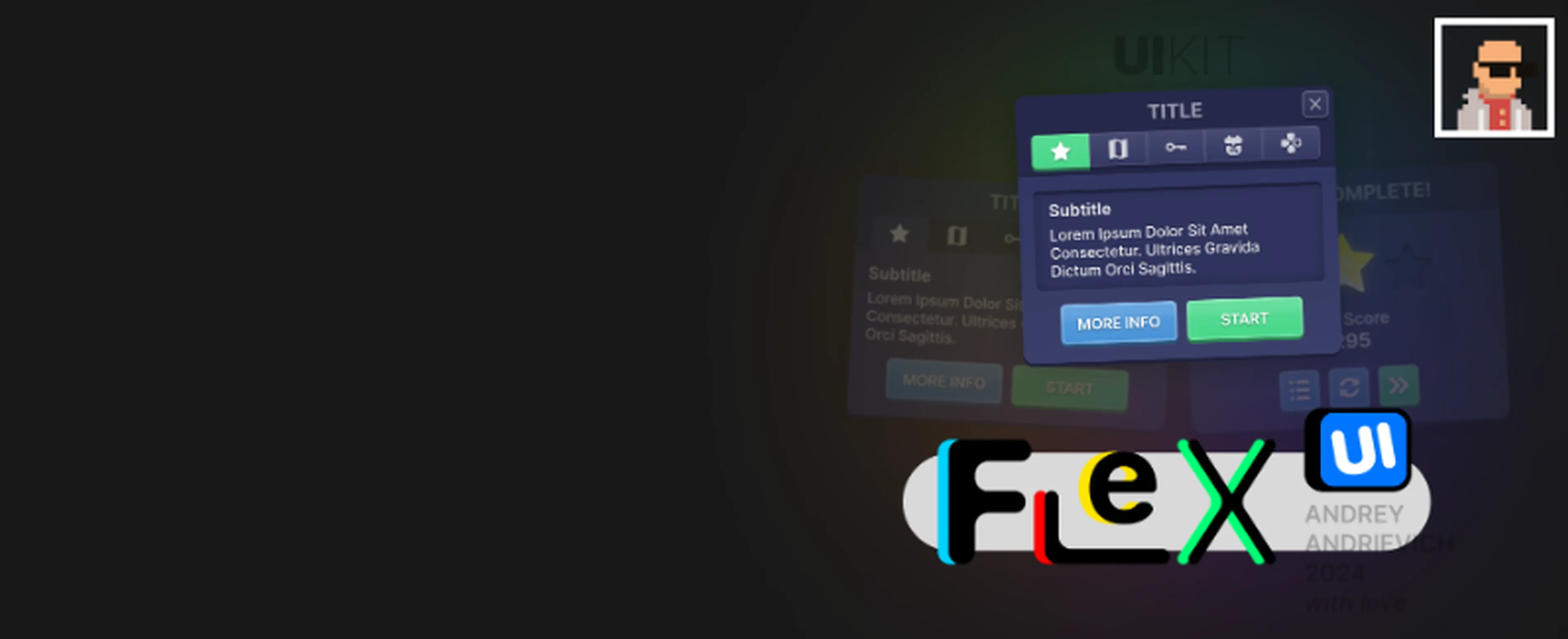 UI Kit. FlexUI v2.008. Business style mobile tycoon game interface