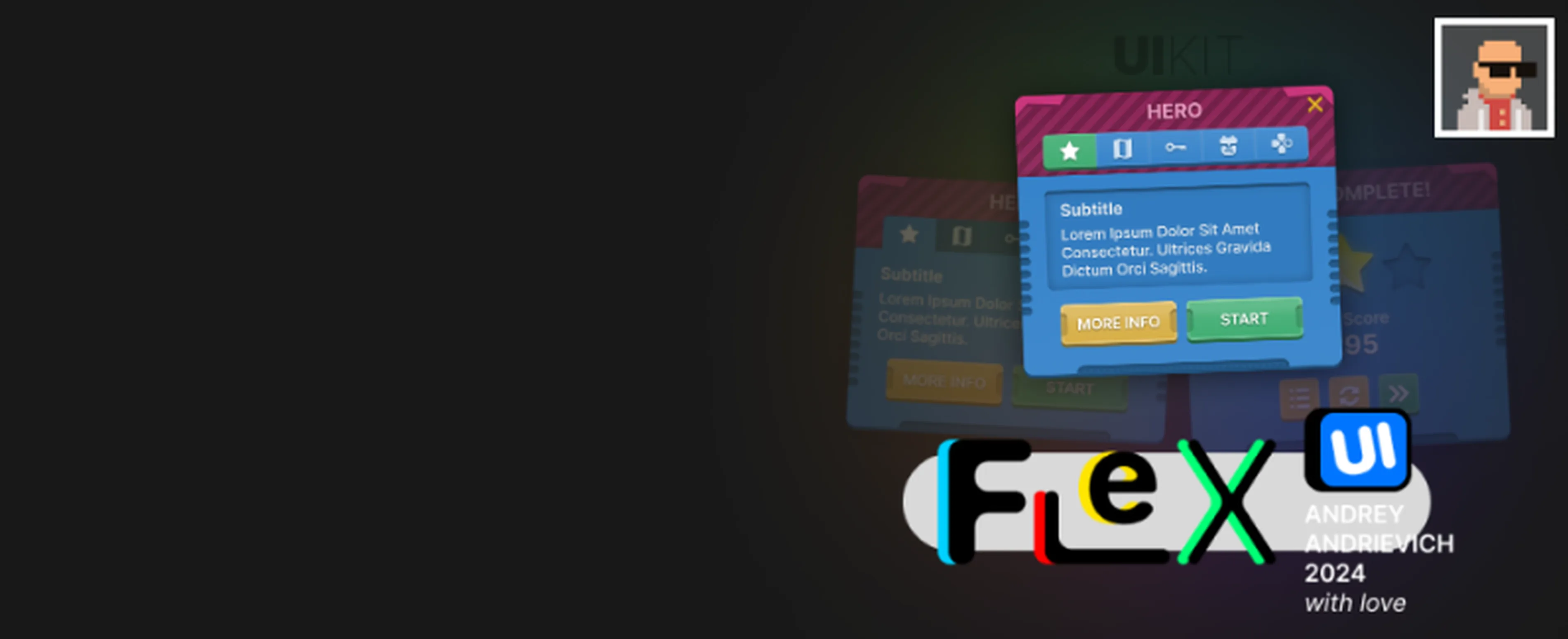 UI Kit. FlexUI v2.010. Toy Racing game interface