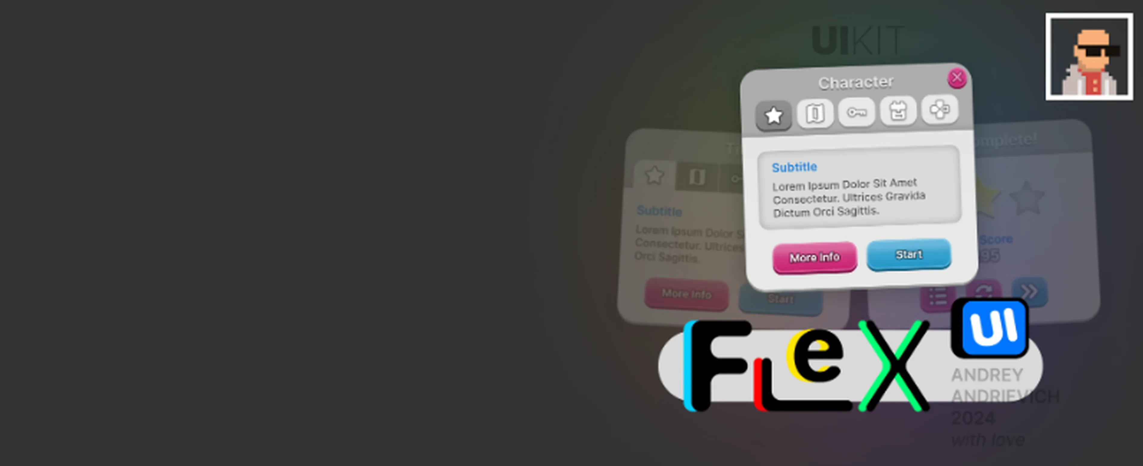 UI Kit. FlexUI v2.006. Game Boy style mobile game interface