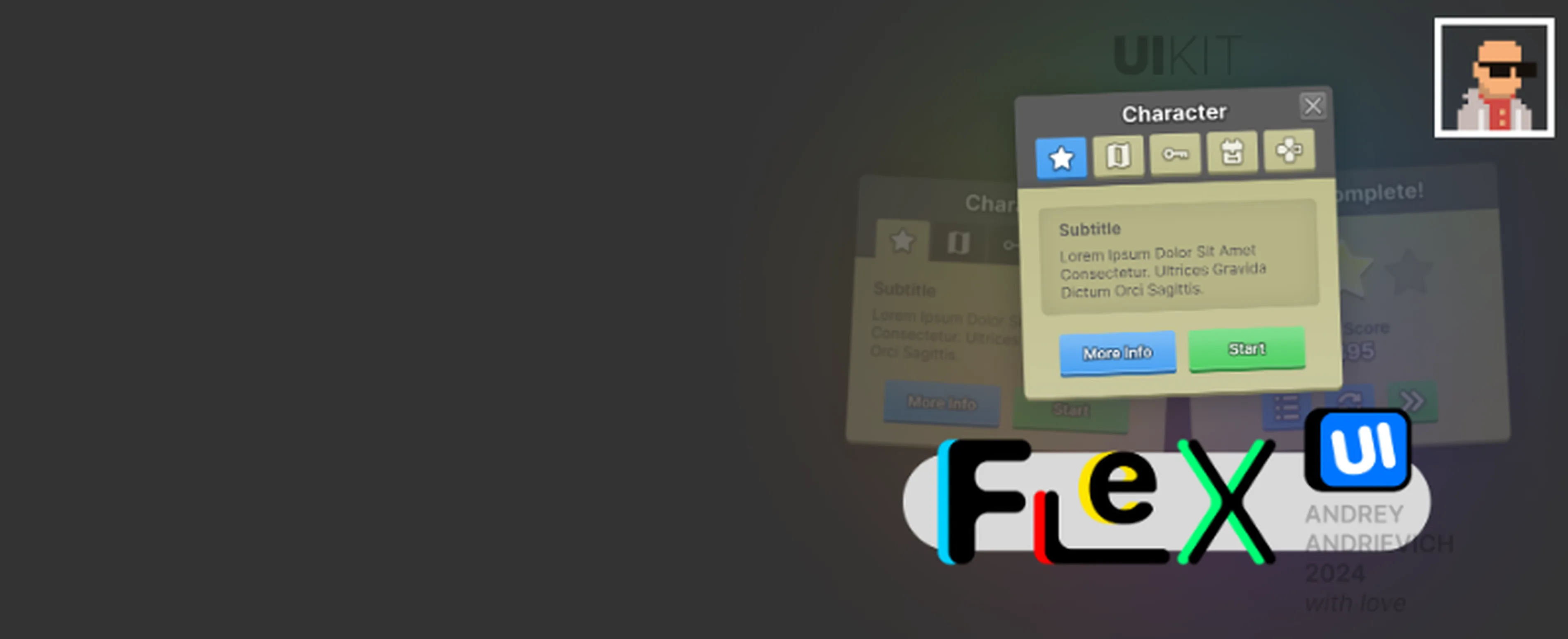 UI Kit. FlexUI v2.005. Military style mobile game interface