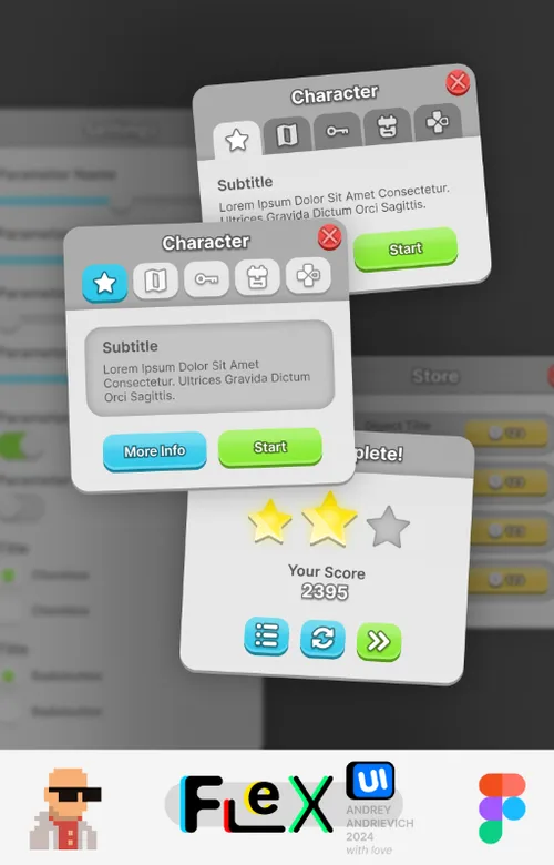UI Kit. FlexUI v2.001. Gray rounded mobile game interface