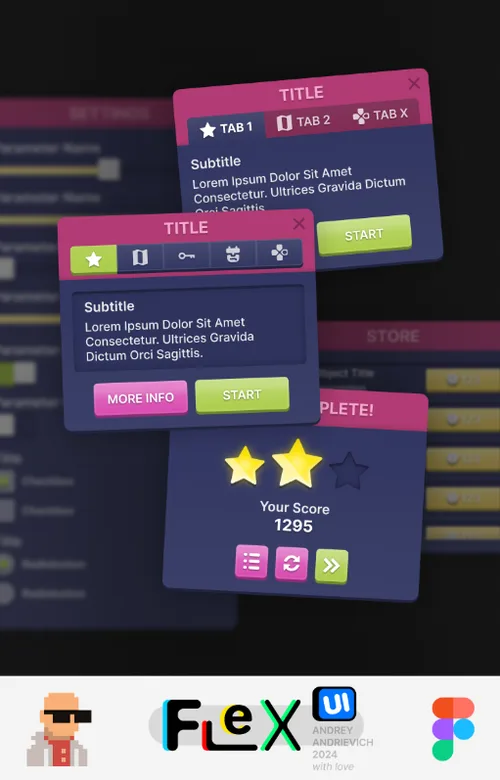 UI Kit. FlexUI v2.007. Cyberpunk style mobile game interface