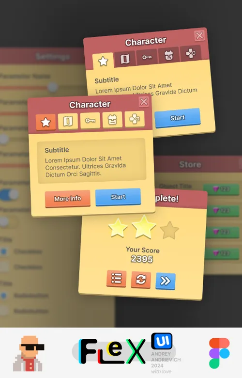 UI Kit. FlexUI v2.004: Famicom NES style mobile game interface