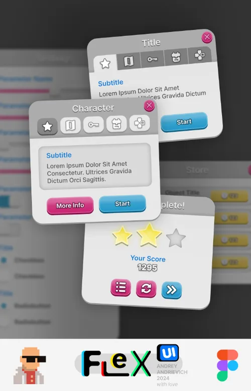 UI Kit. FlexUI v2.006. Game Boy style mobile game interface