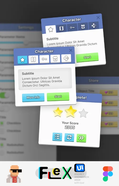 UI Kit. FlexUI v2.003. Blue and white game interface