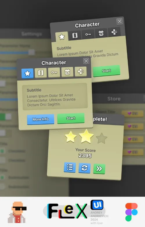 UI Kit. FlexUI v2.005. Military style mobile game interface