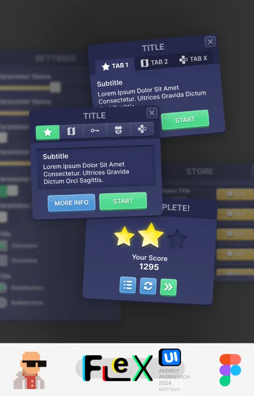 UI Kit. FlexUI v2.008. Business style mobile tycoon game interface