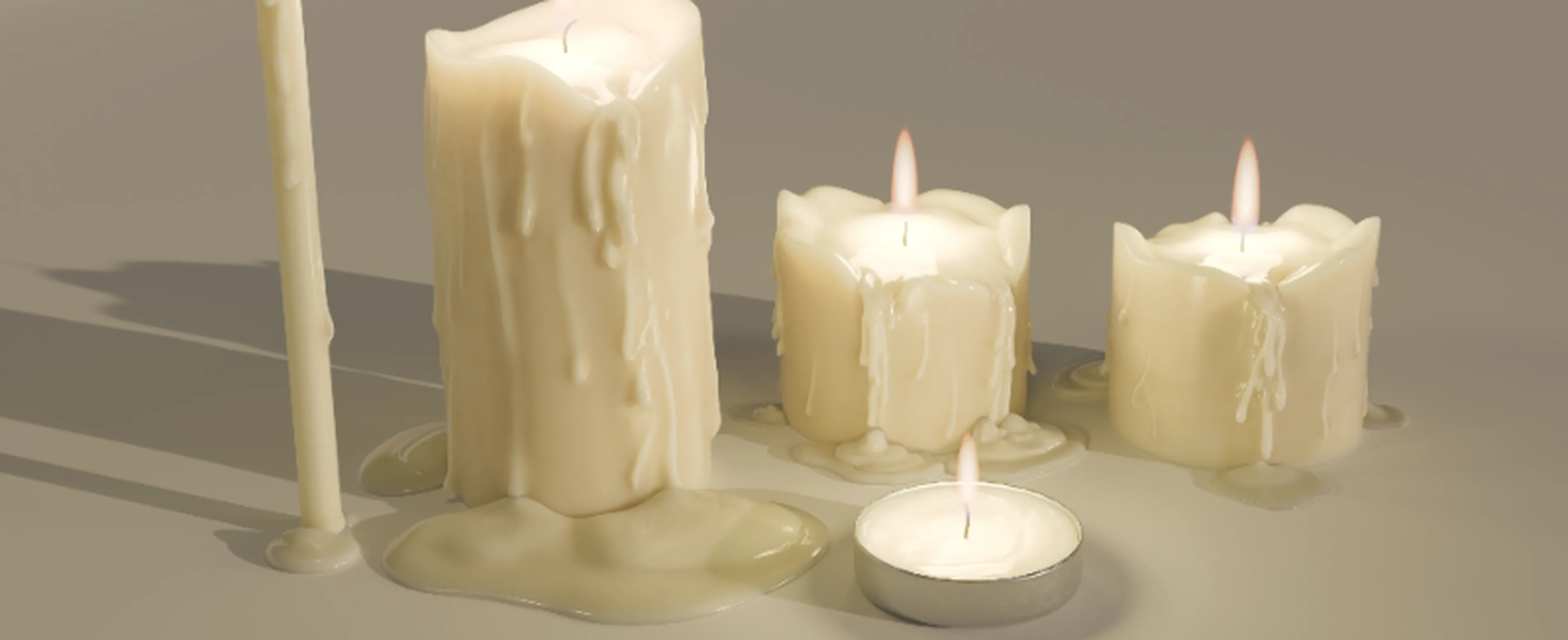 Восковые свечи, набор из 4 (Новые/Использованные версии) (mid-poly)